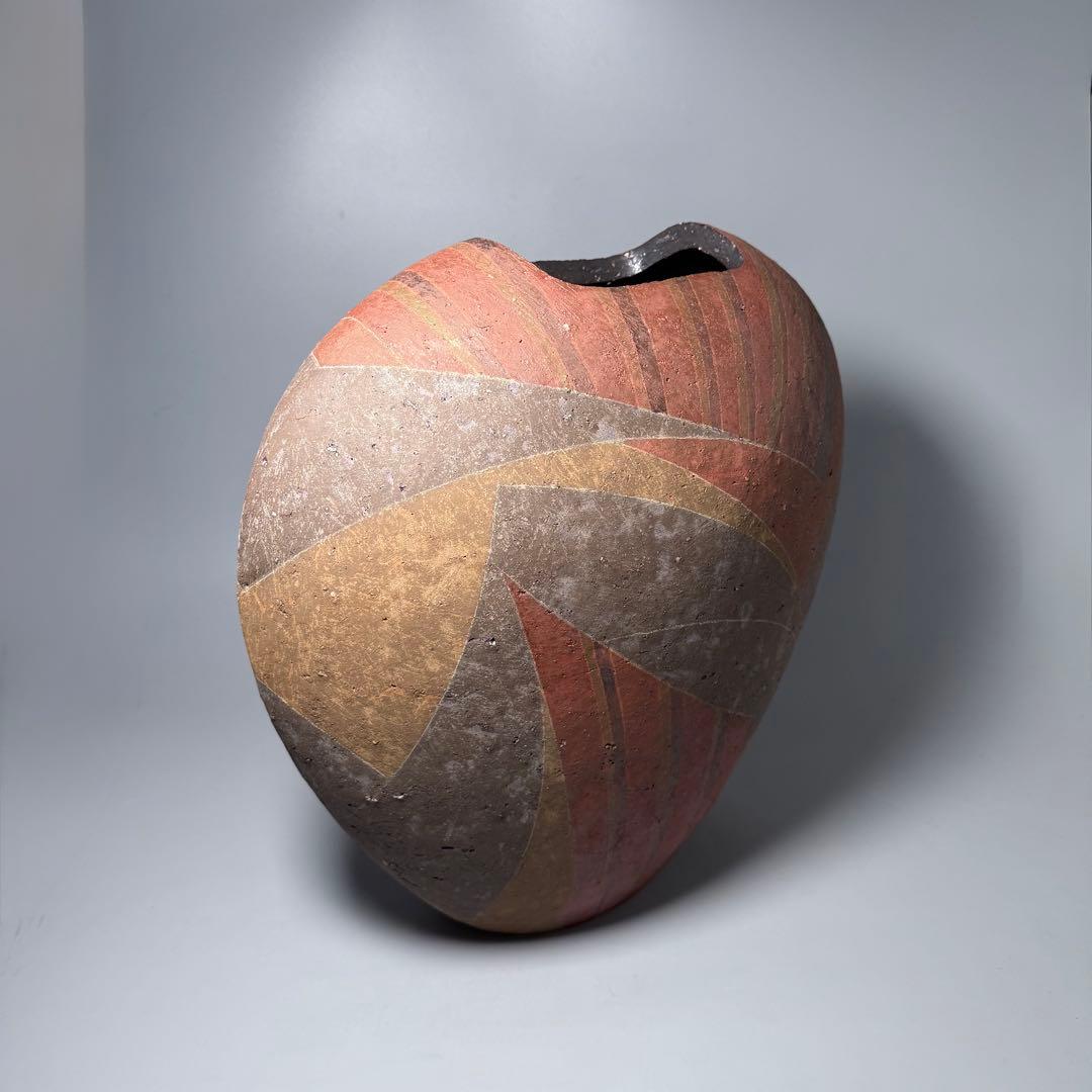 石原祥嗣　本人作　「暗泥彩花器」　高さ39cm 共箱　エントランス　オブジェ