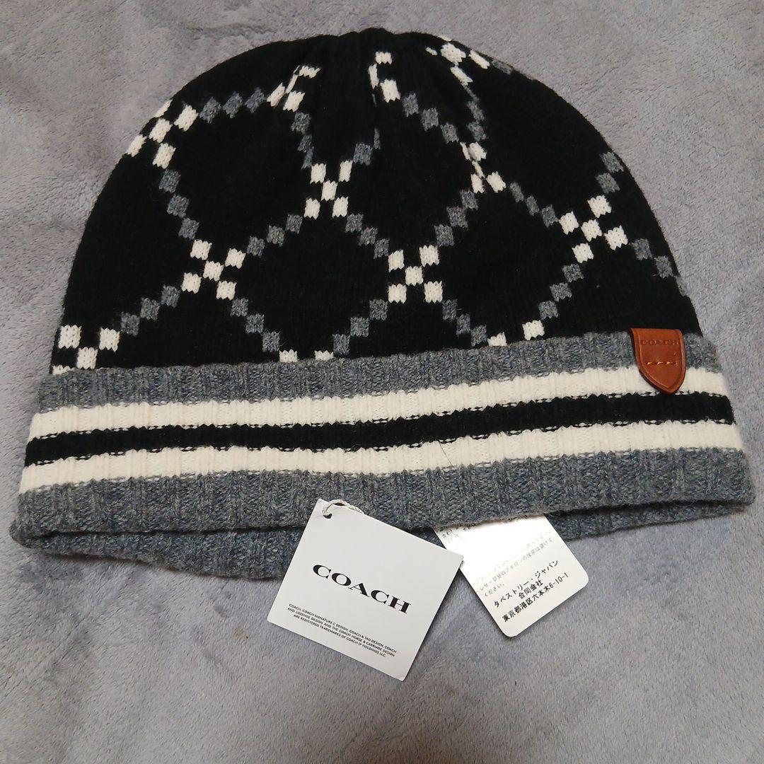 COACH アーガイルニット帽 新品タグ付き！定価25300円！