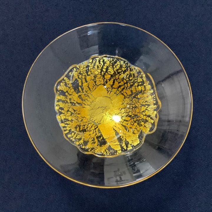 【チビ】宙吹ガラス「壱谷 旭 作」金彩 プレート(共箱)