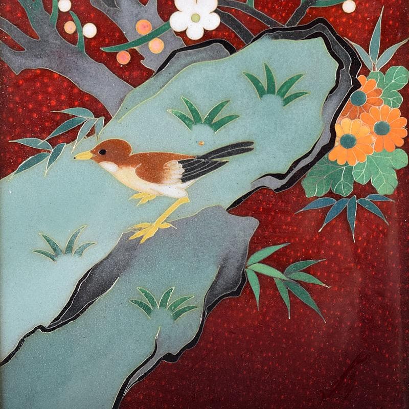 中国　古七宝琺瑯彩　花鳥文　卓上屏風　硯屏　M　R8490