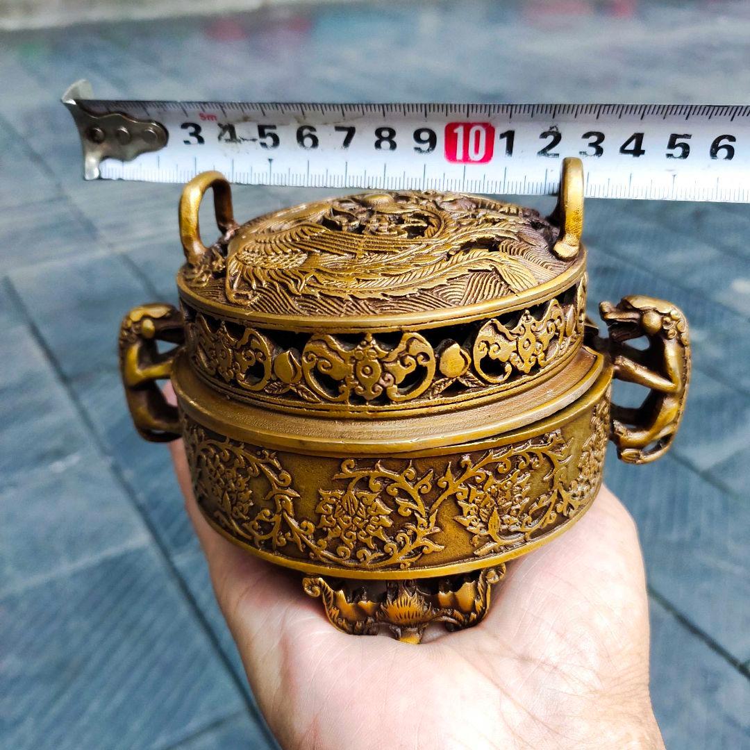 銅器 龍鳳薫香炉 盤香炉 茶道香炉 装飾品 工芸品 置物