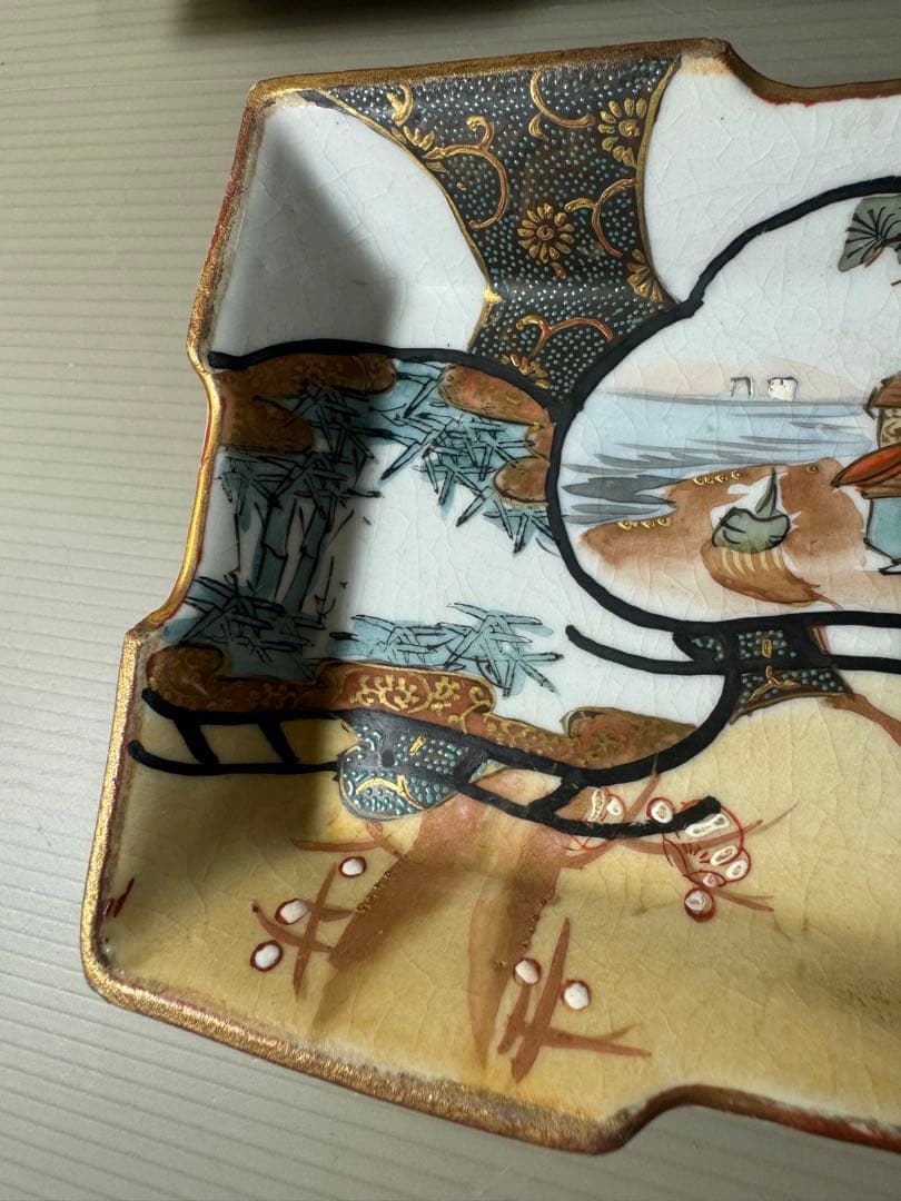 2374  九谷焼　角皿　5客　時代物