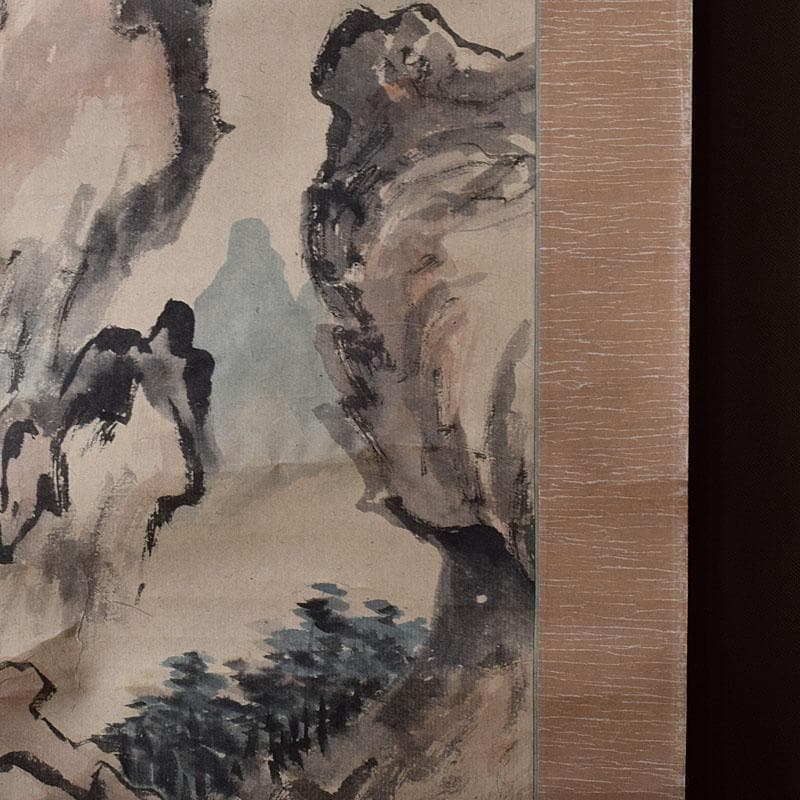掛軸　青木木米筆　山水画　水墨画　時代箱　N　R9127