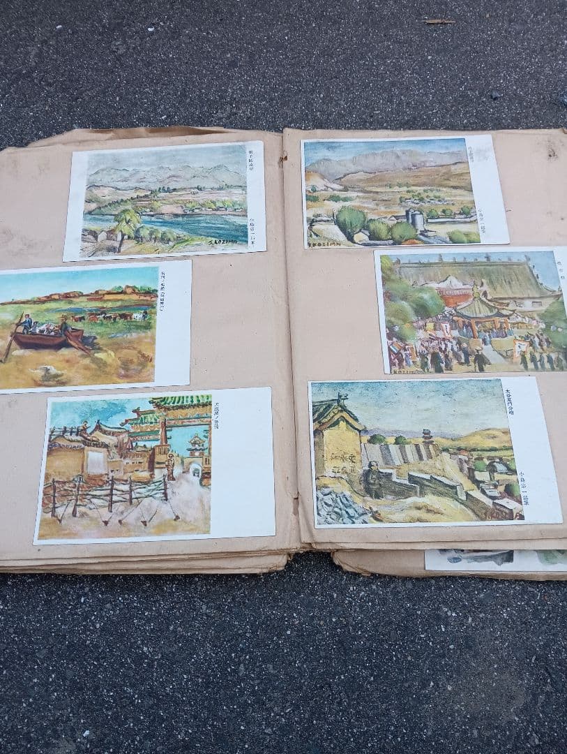 満州の古い絵葉書、１６６枚、スクラップに貼り付け、戦前、軍人、戦争