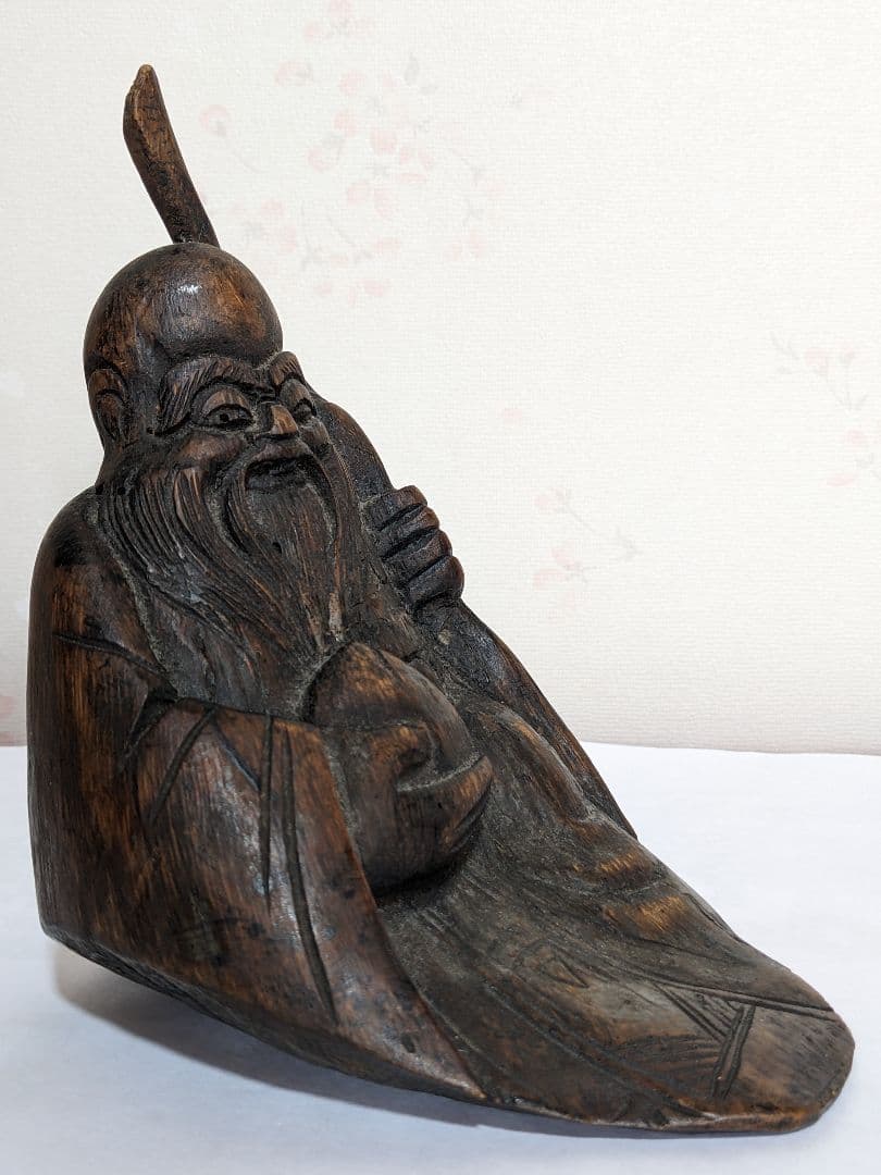 ♦中国古美術品 桃仙人 竹根 竹製 仏像 縁起物 置物 飾り骨董品コレクション