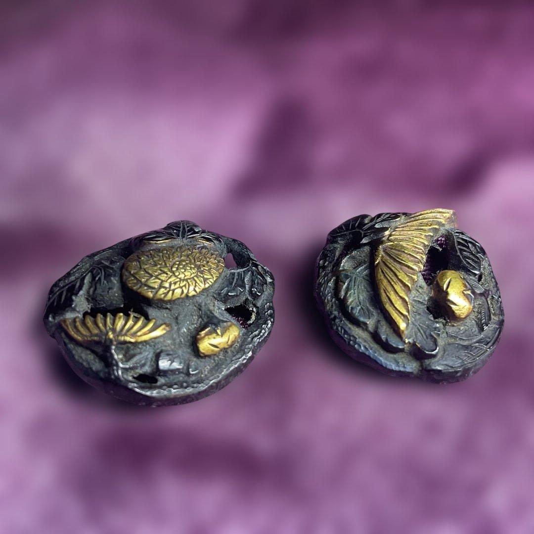 刀装具　2種2個　　武具　　目貫　　江戸時代　骨董　古道具