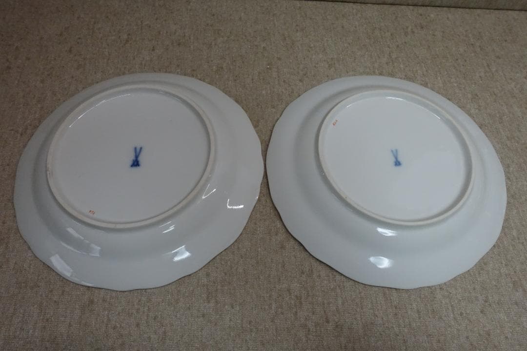 マイセン ピンクローズ 金彩プレート ペア スクラッチ