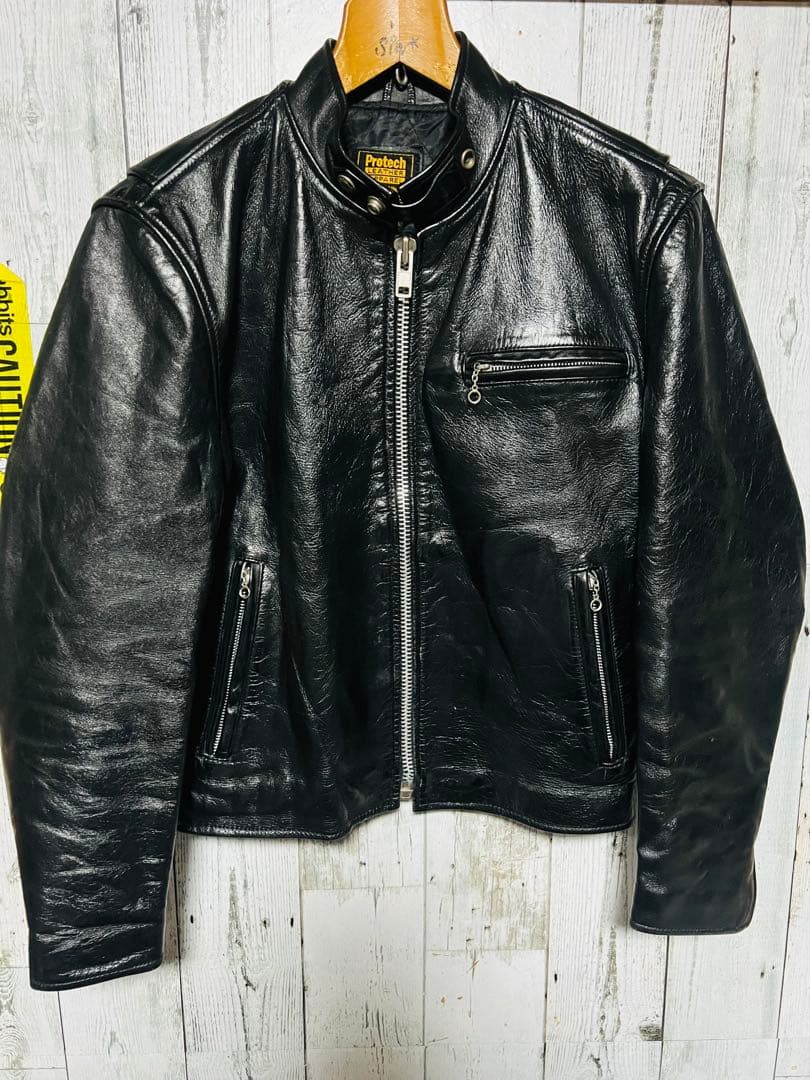 超光沢/豪華版 ライダース シングル アメリカ バイク 36 黒 USA製