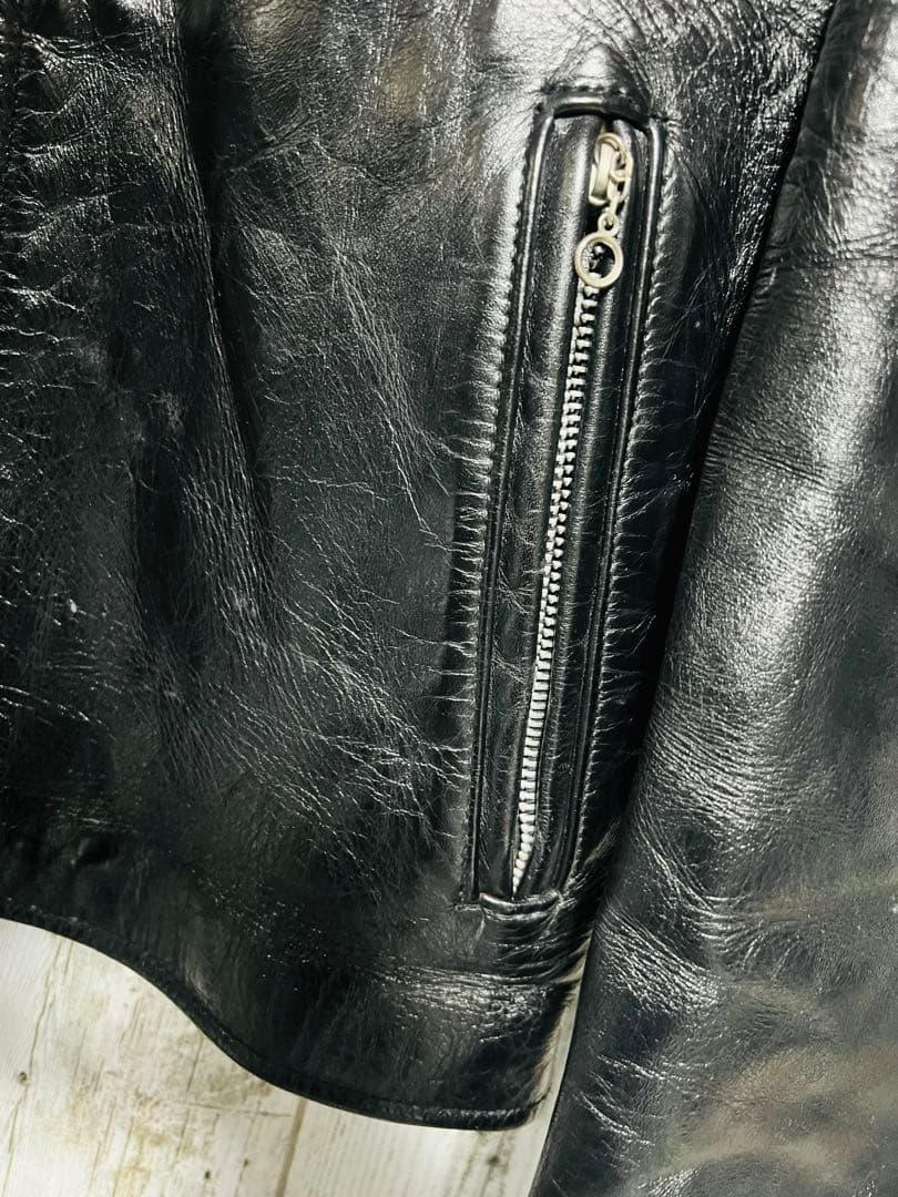 超光沢/豪華版 ライダース シングル アメリカ バイク 36 黒 USA製