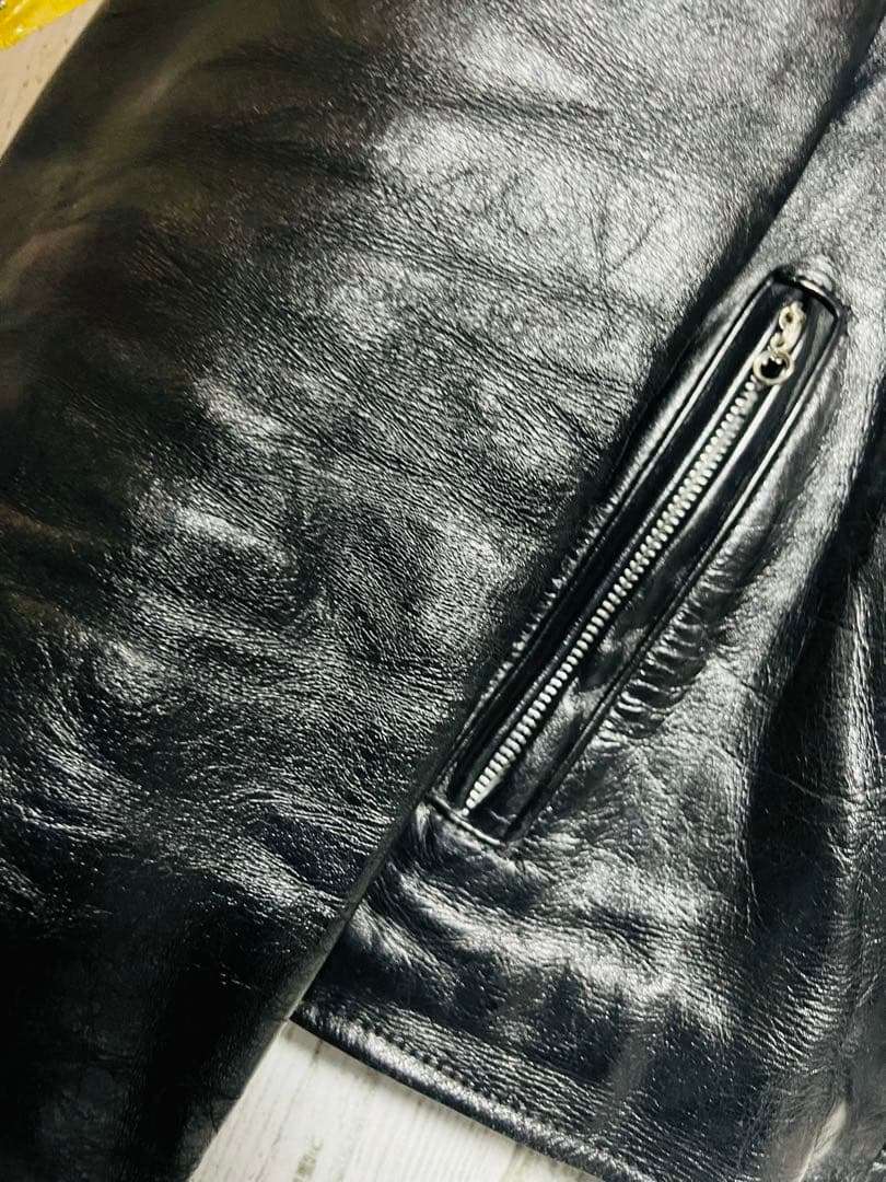 超光沢/豪華版 ライダース シングル アメリカ バイク 36 黒 USA製