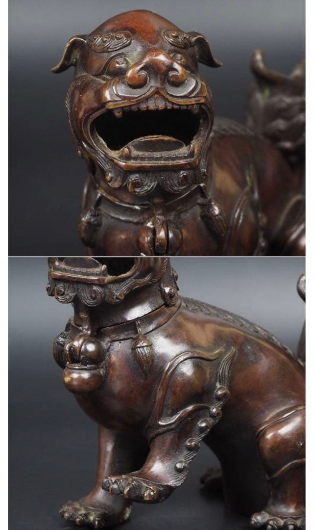 送料無料　中国古玩　清時代古銅獅子香炉　華道具香道具