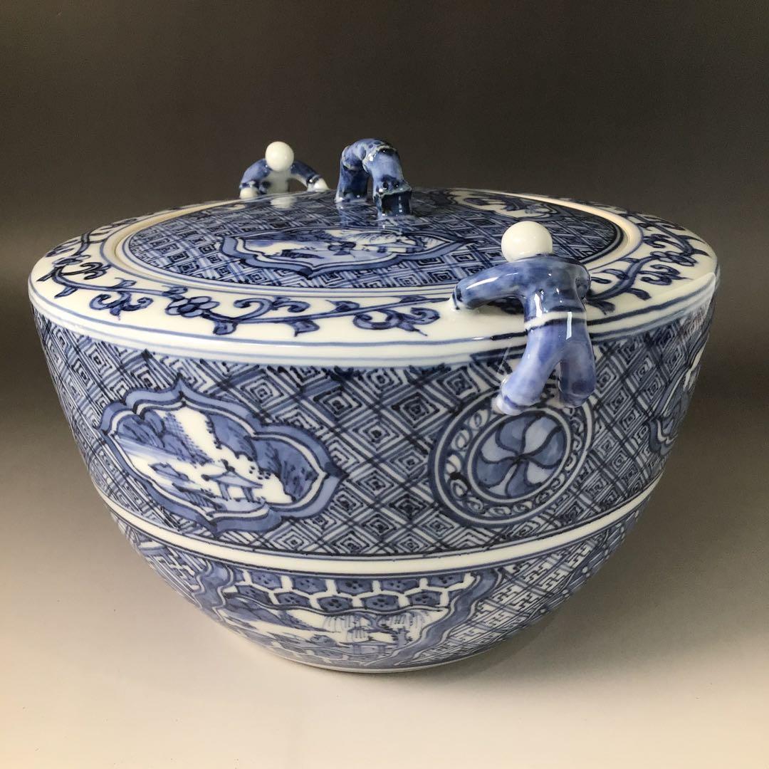 Ｒ８００　水指　『洛西窯　泰湖造』『祥瑞写ニ閑人』『独楽形水指』　共箱　茶道具