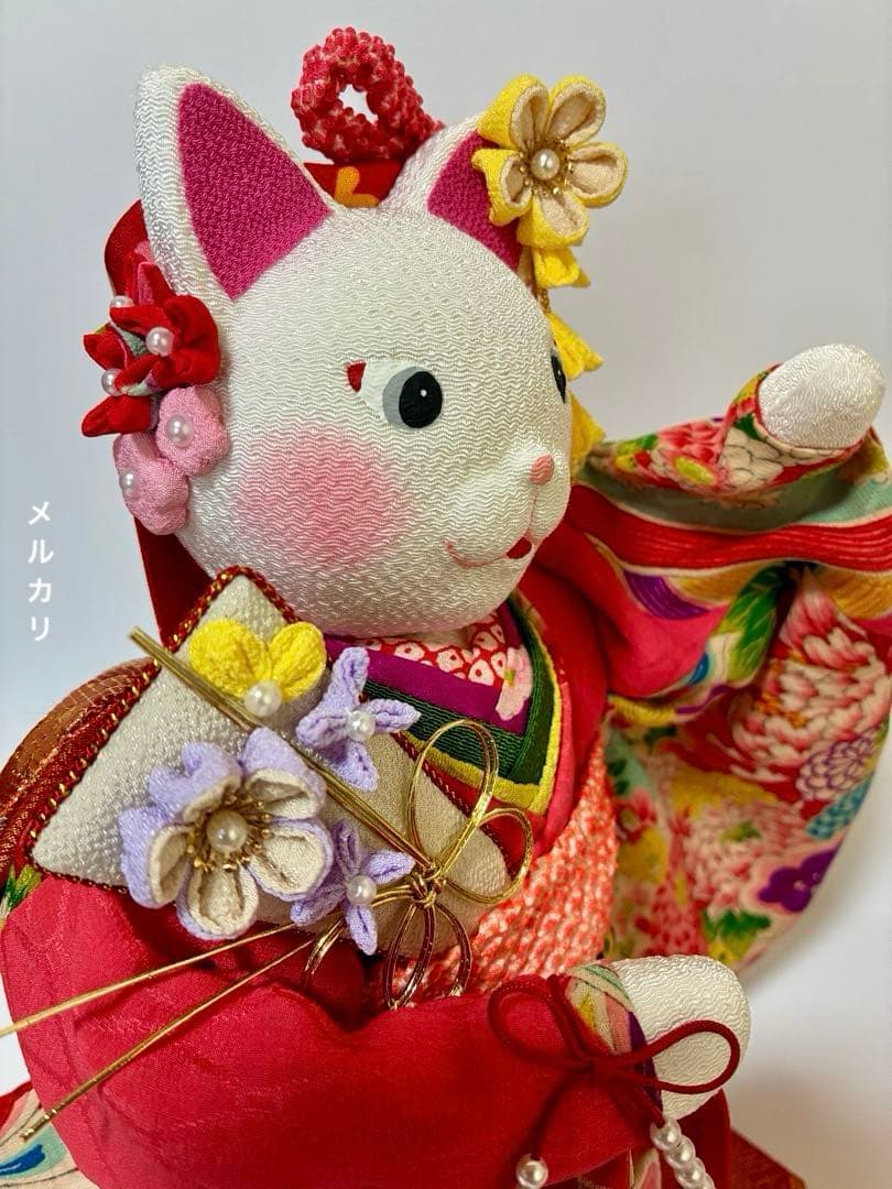 【ねこの創作人形】ちりめん細工　縮緬細工　招き猫　まねき猫　ひな飾り　ひな祭り