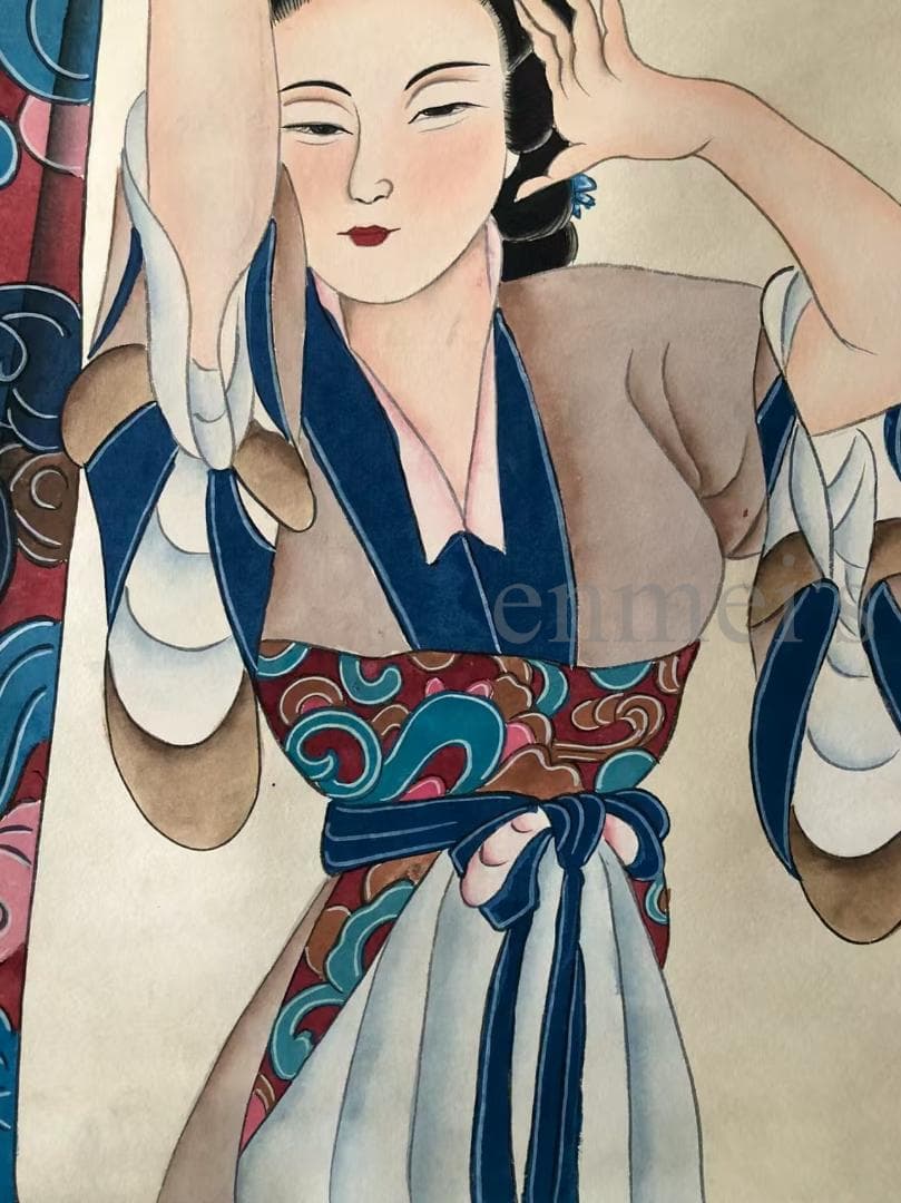 中国古美術・純手描き四尺仕女掛軸・国画・張大千印款・書道品・茶道・珍品画・肉筆