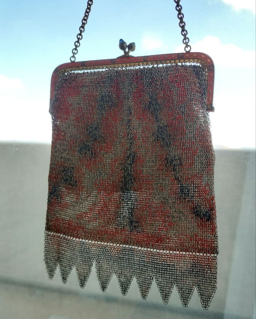 フランス アンティーク メタル メッシュ チェーン付き バッグ
