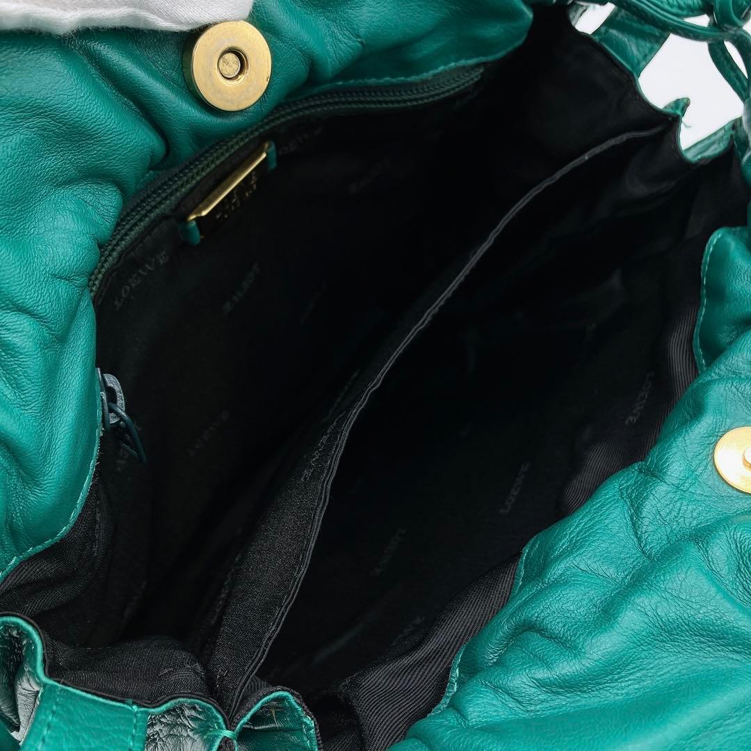 【LOEWE】ショルダーバッグ　フラメンコ　アナグラム型押し　レザー　グリーン