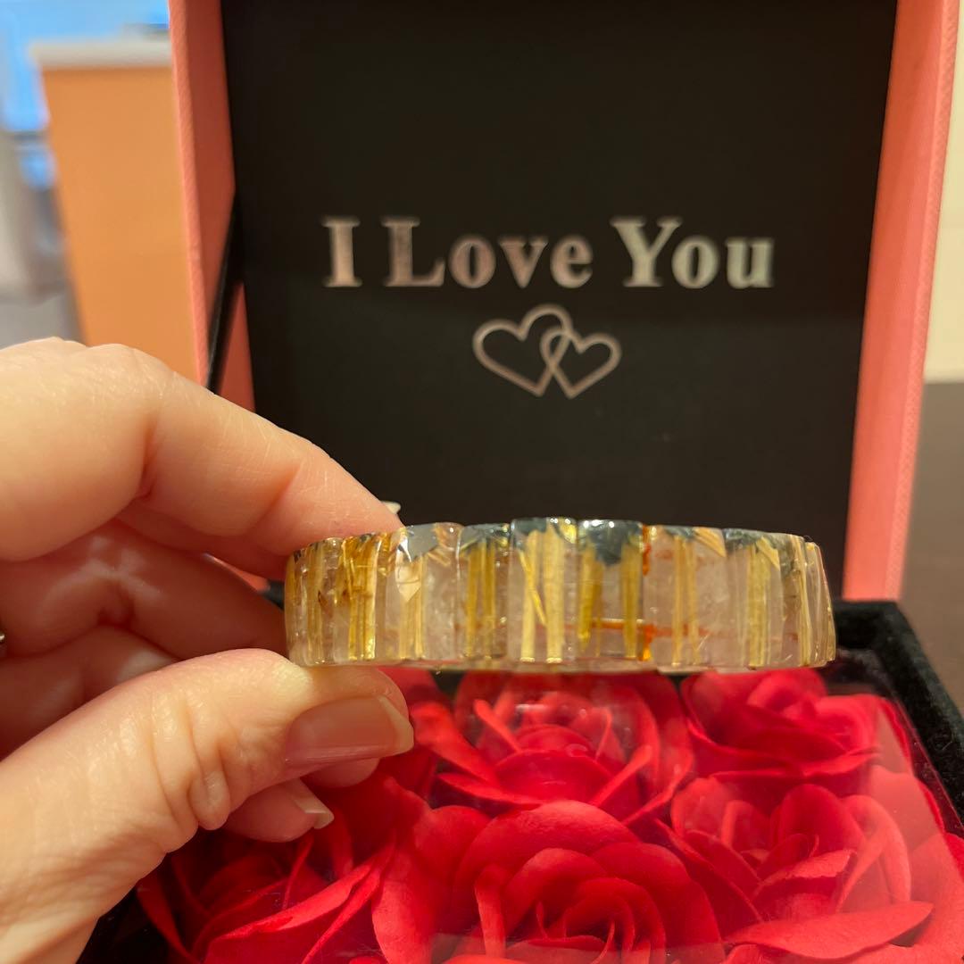 セール天然石　ブレスレット　太陽放射ルチルクォーツ　ゴールドルチル　バングル