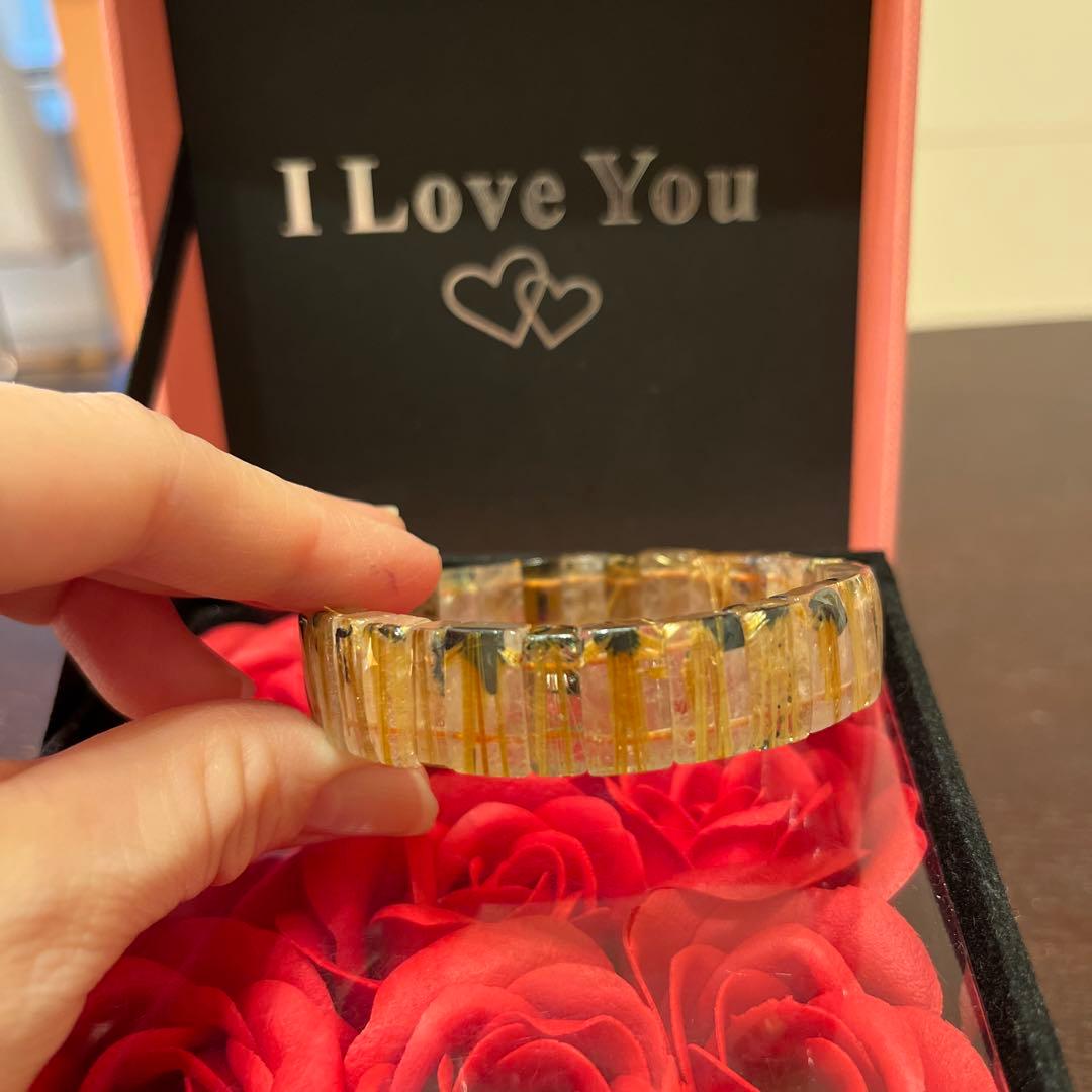 セール天然石　ブレスレット　太陽放射ルチルクォーツ　ゴールドルチル　バングル