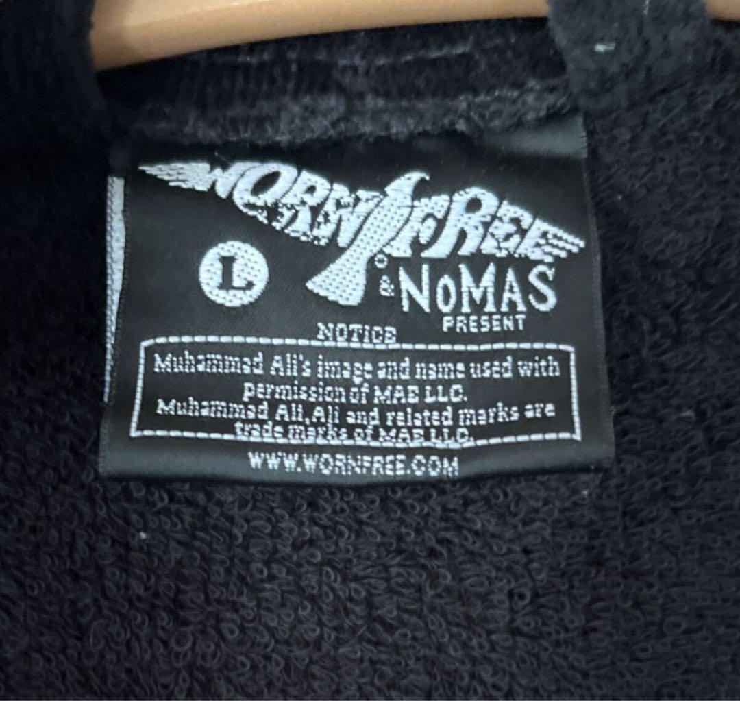 ★モハメド・アリ刺繍フーディガウン★WORN FREE★Lサイズ★パイル★BK★