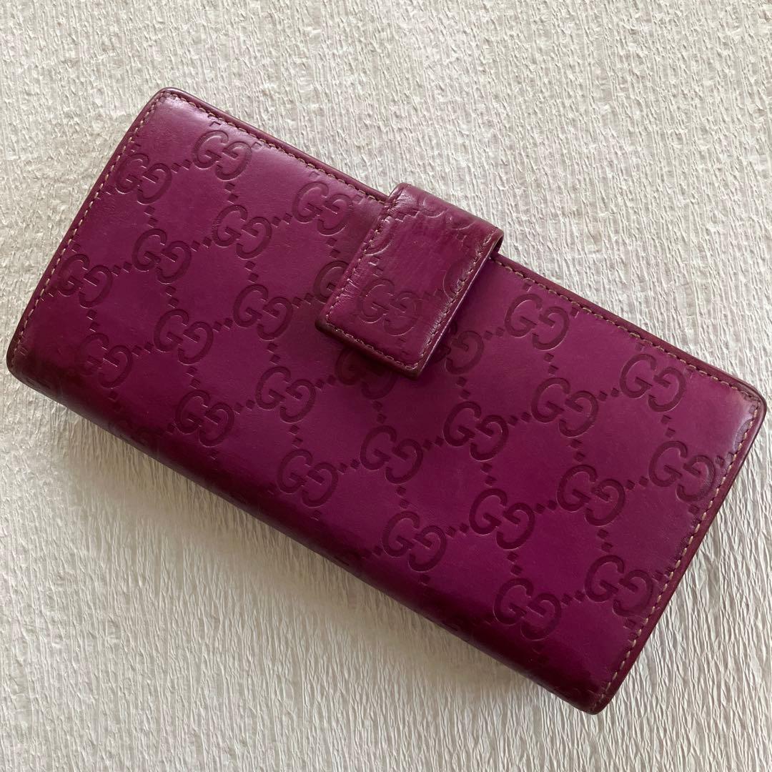 グッチシマレザー　２つ折り長財布　パープル