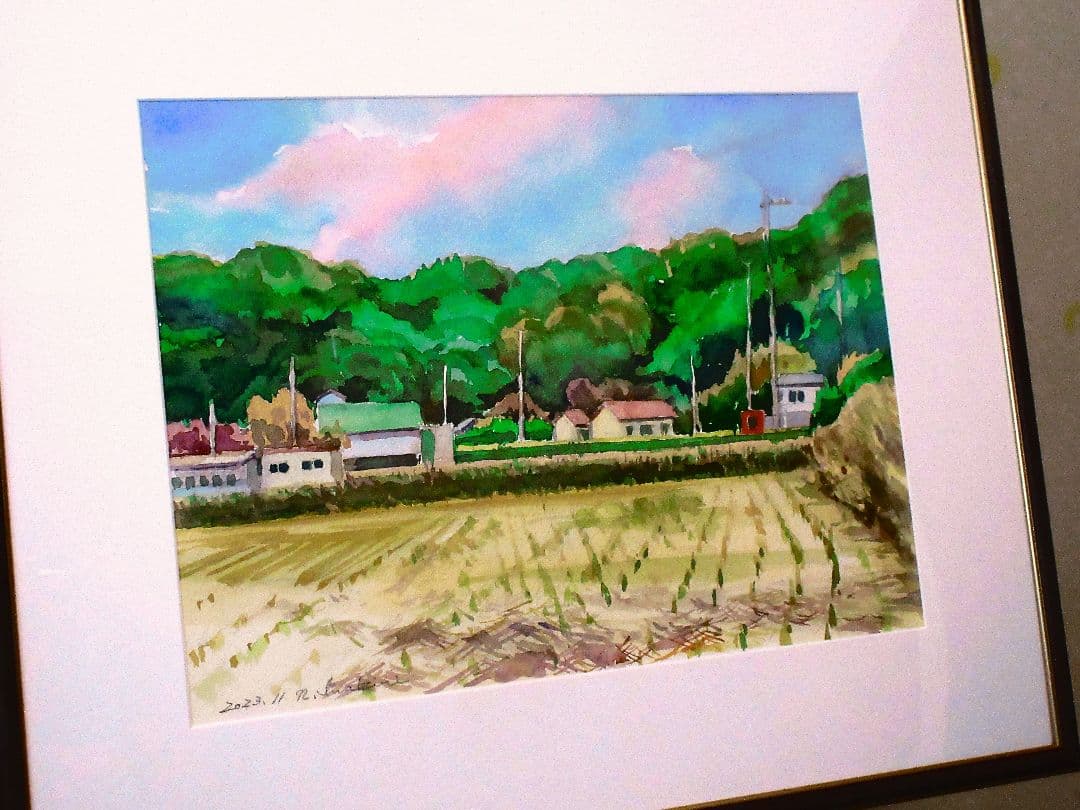 田園風景 水彩画 原画 F6サイズ