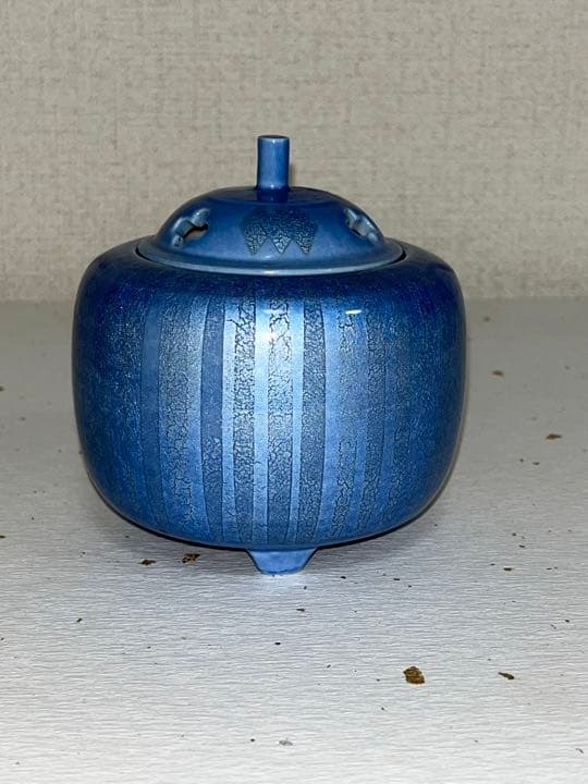 中田一於 淡青釉裏銀彩 香炉 管理N27 九谷焼 日本工芸会正会員 茶道具