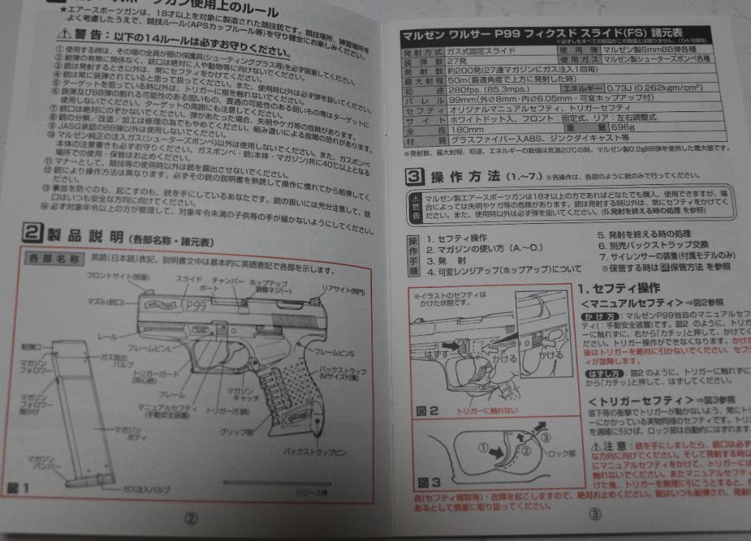 マルゼン製ABS樹脂ガスガン ワルサーＰ９９固定スライド　JASG合法品　良品