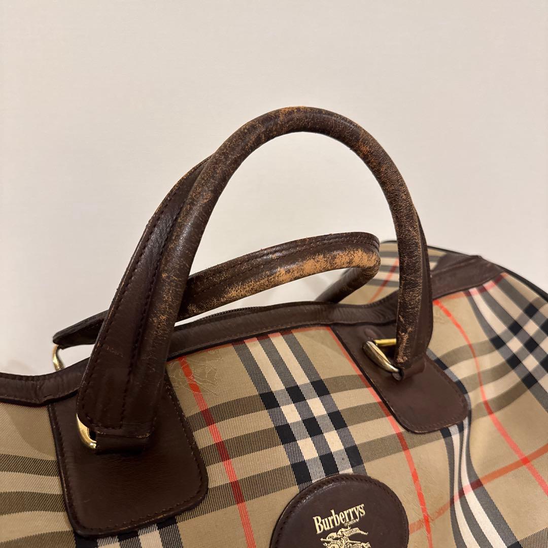 ビンテージ バーバリー ボストンバッグ ノバチェック シャドーホース PVC