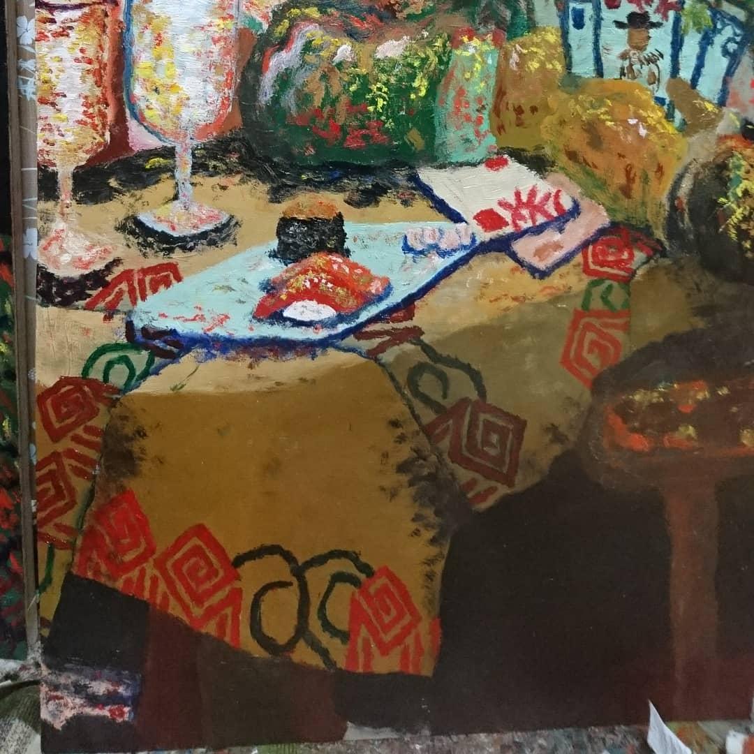 トランプで遊ぶ人たちII   油絵   ※肉筆