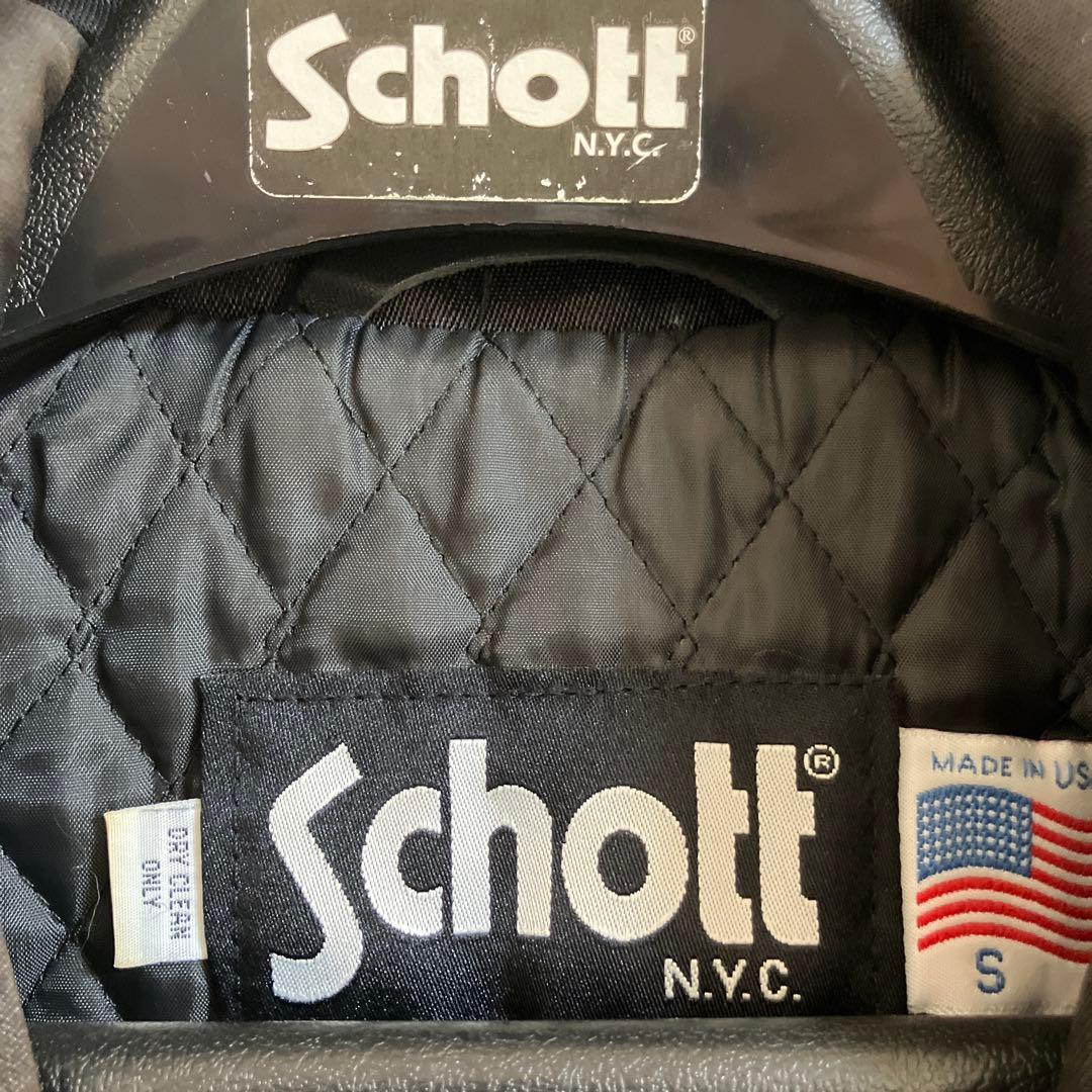 Schott ナイロン製シングルライダースジャケット Sサイズ　黒