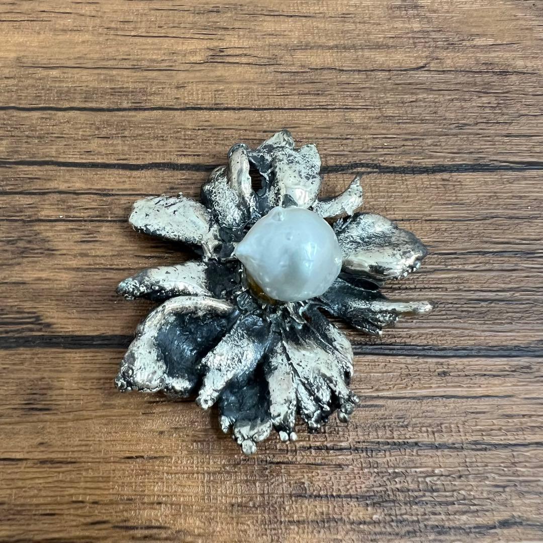 【Y】ブローチ パール シルバー フラワー 花 29.8g