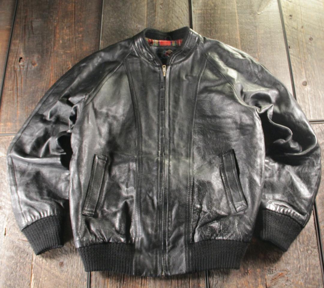 古着　６０−７０s 本革　ライダース　レザージャケット　ブラック　LL 黒.