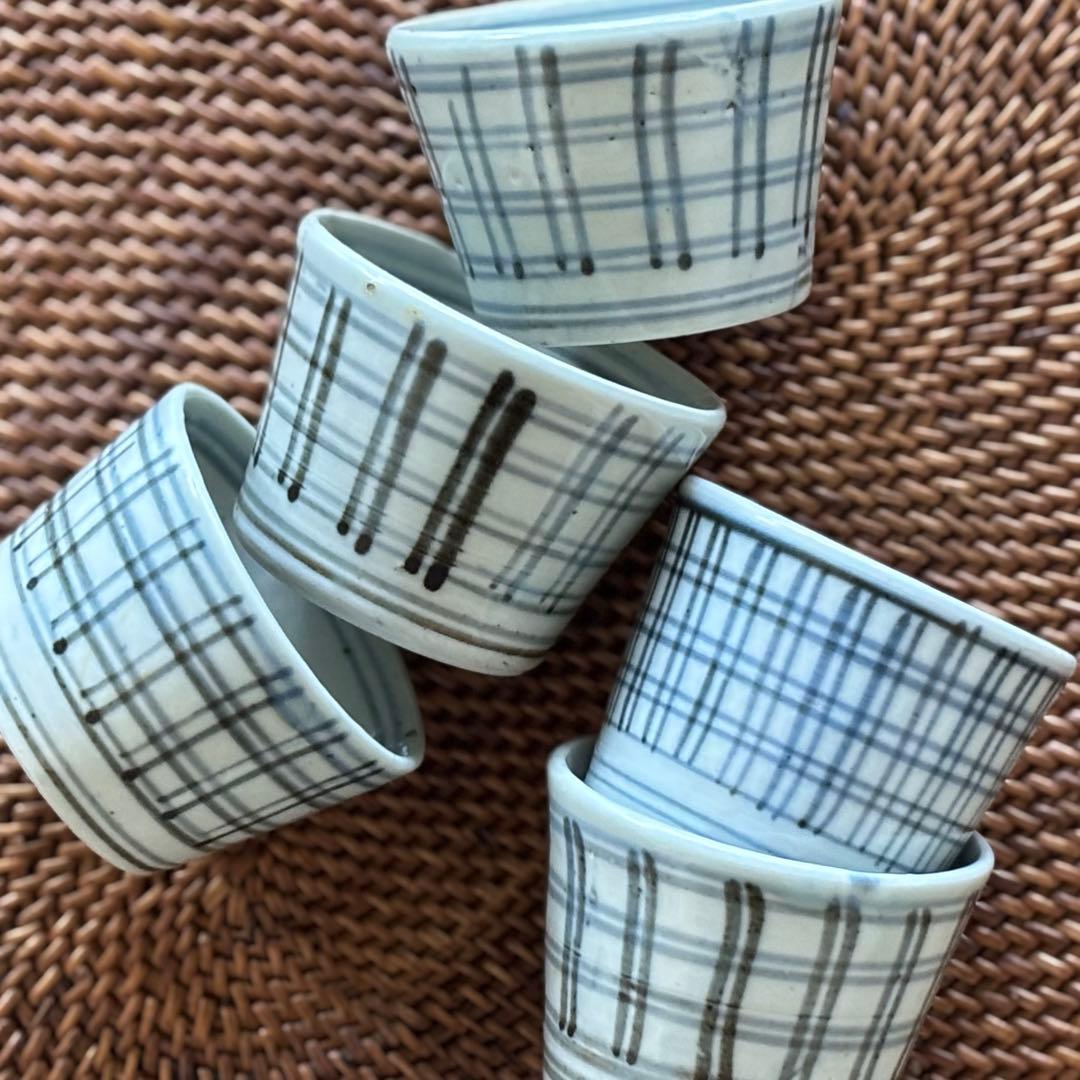 猪口　蕎麦猪口　幕末　格子文　井桁文　5客セット