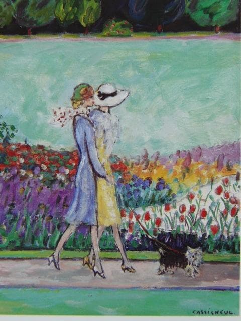 カシニョール（Cassigneul）、犬の散歩、希少な画集より