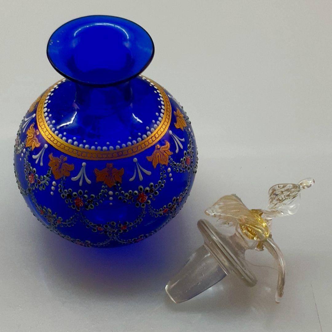 MURANO GLASS ムラノ 金彩 エナメル 花蓋 香水瓶 パフュームボトル