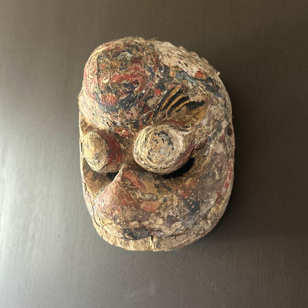 18世紀清朝中国伝統的な木製面 赤青白のペイント