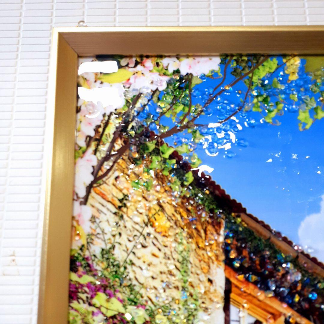 輸入雑貨　天然水晶石　『中世の村』　クリスタルアート　ゴールドフレーム