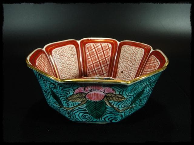 九谷 庄三 角福銘 極彩色 鶉図 八角 深鉢 加賀 古九谷 茶道具 菓子器