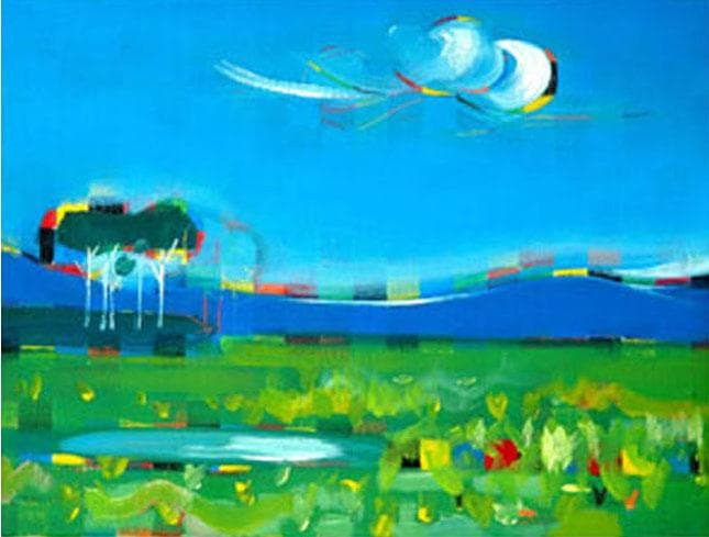 油絵 菅家令子 絵 絵画インテリア 額付(黒) F4-080111 風景 草原