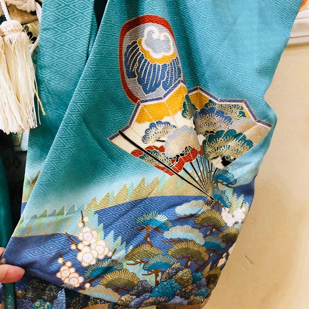 七五三3〜5歳完全フルセット‼️人気青系兜金彩煌びやか⭐︎袴縞金蘭刺繍袴豪華⭐︎秀品