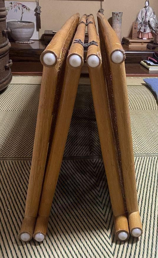 昭和レトロ★凝ったデザイン　ラタン4連パーテーション　レトロな雰囲気が逆にモダン