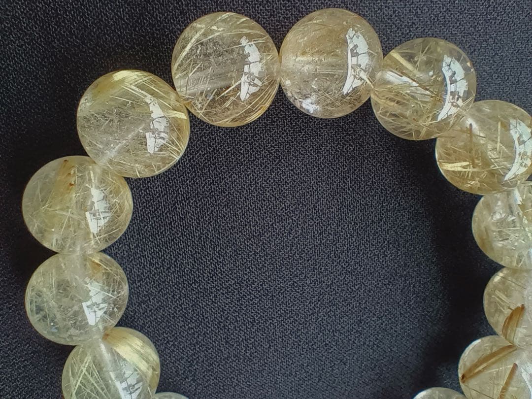 最終価格タイチンルチルクォーツブレスレット約12mm玉内周約16.5cm