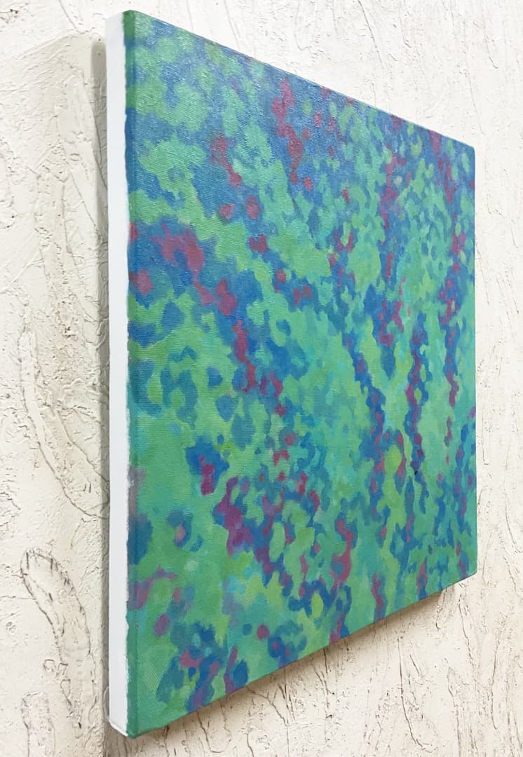 絵画 835 油絵/抽象画風/斑紋/S4号 青と緑の抽象油彩画