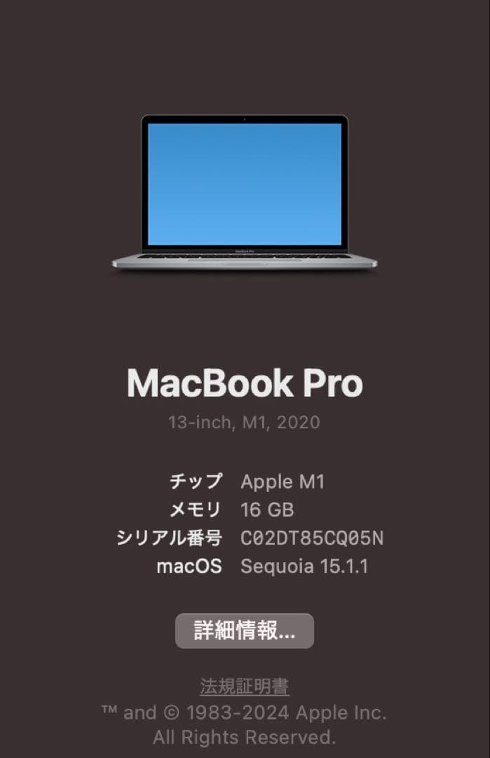 MacBook Pro M1 メモリ16GB SSD 256GBスペースグレー