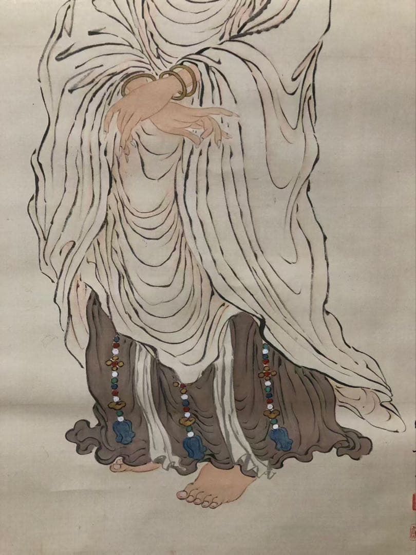 掛け軸　佛画 金鳞 絵［観音図］絹本　肉筆　木箱無！