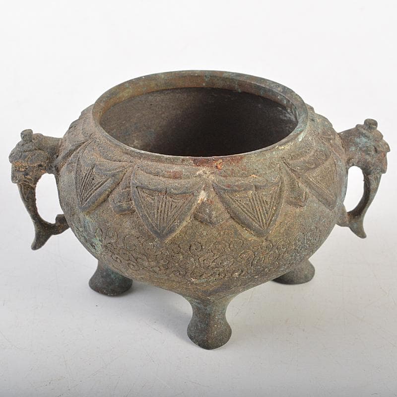 中国　古銅青銅　双耳四つ足香炉　V　R7491