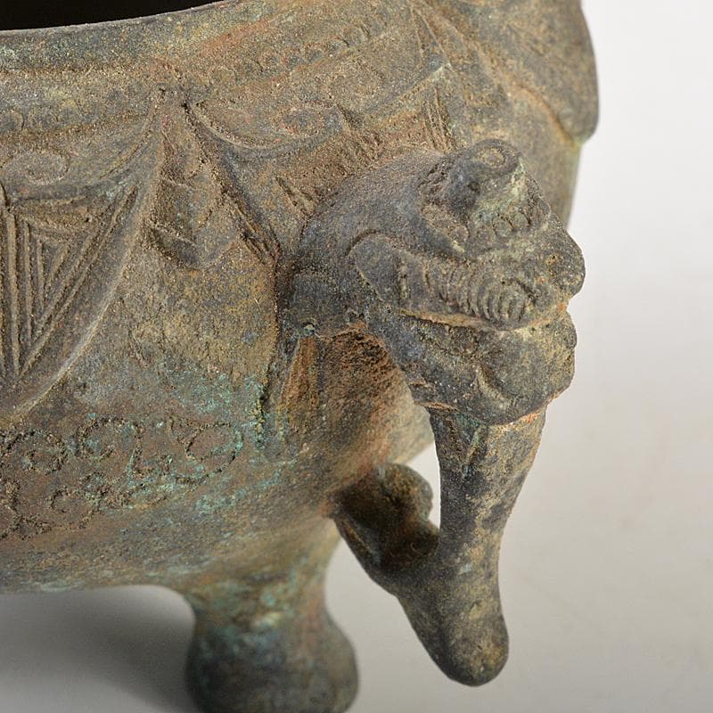 中国　古銅青銅　双耳四つ足香炉　V　R7491