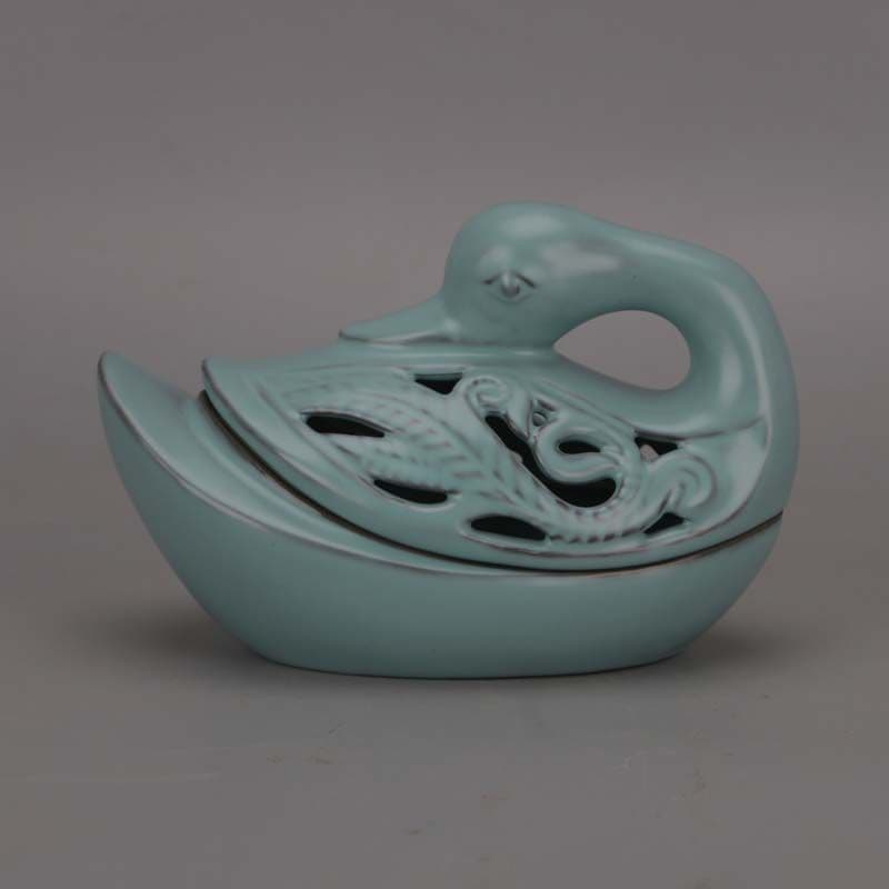 宋汝窯藍釉白鳥薫香炉 工芸品 美術品 置物