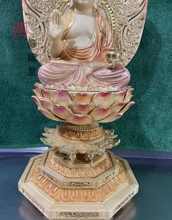 【修縁堂】彩繪 瑠璃光薬師仏 仏師手工精彫り 木彫仏像 極上品 仏教工芸品