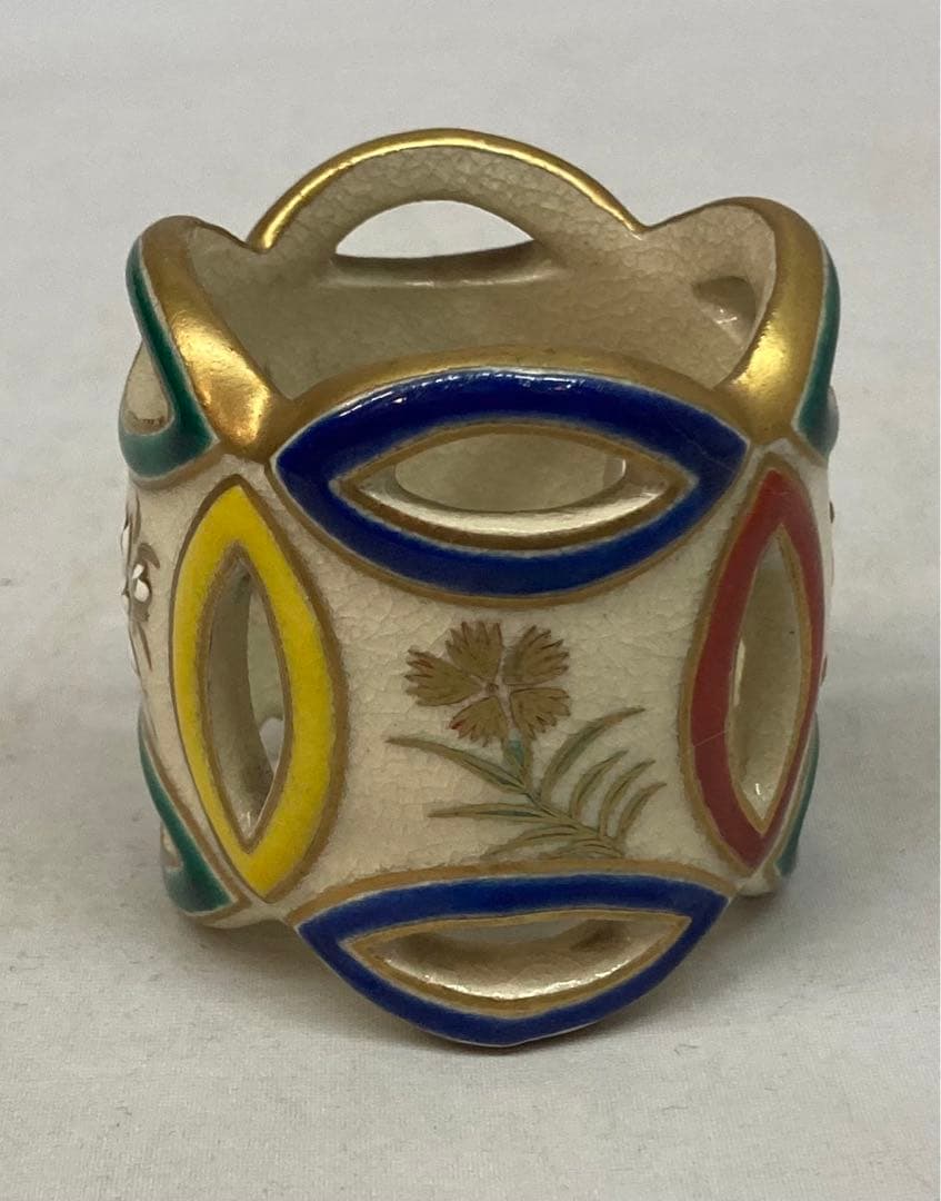 B228s   杉田祥平造「色絵七宝草花 蓋置」共箱　清閑寺窯　京焼　茶道具